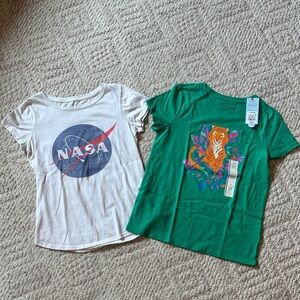 Cat & Jack Green Jungle Tiger Tee and White NASA Logo Tee
